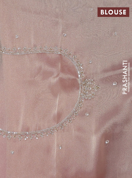 Peach Pink Organza Silk Embroidery Saree