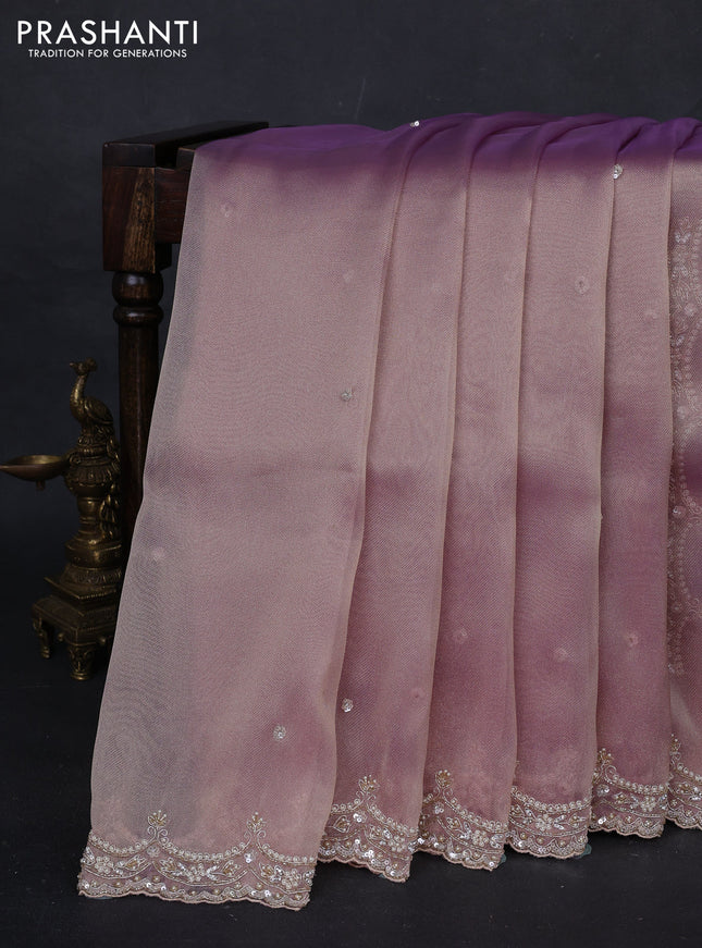 Pastel Lavender Organza Silk Embroidery Saree