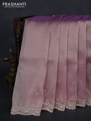 Pastel Lavender Organza Silk Embroidery Saree