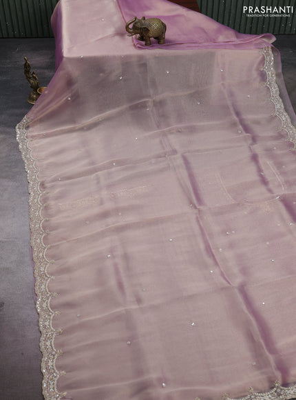 Pastel Lavender Organza Silk Embroidery Saree
