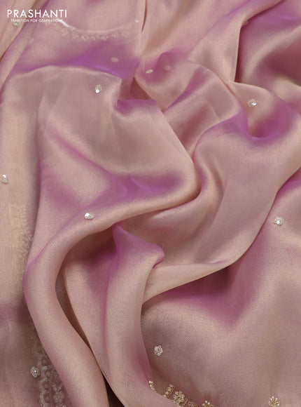 Pastel Lavender Organza Silk Embroidery Saree