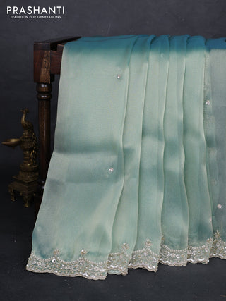 Teal Blue Organza Silk Embroidery Saree