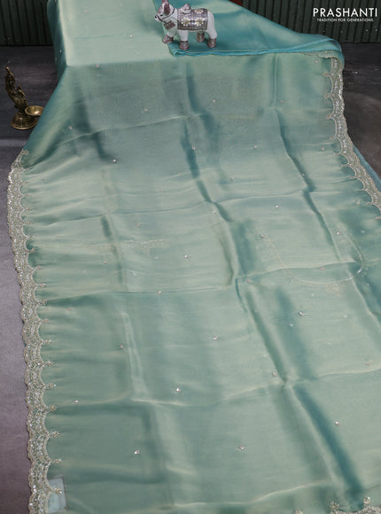 Teal Blue Organza Silk Embroidery Saree