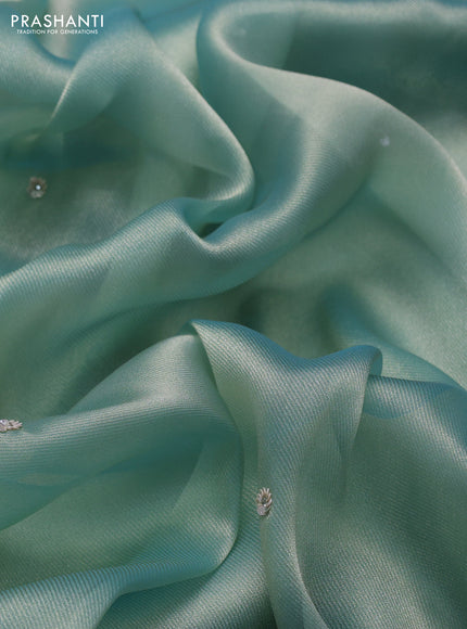Teal Blue Organza Silk Embroidery Saree