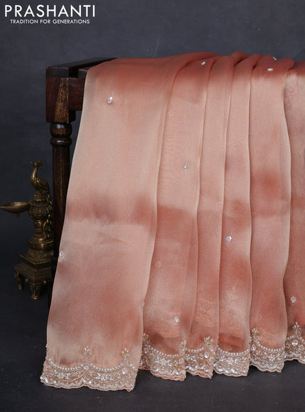 Orange Organza Silk Embroidery Saree