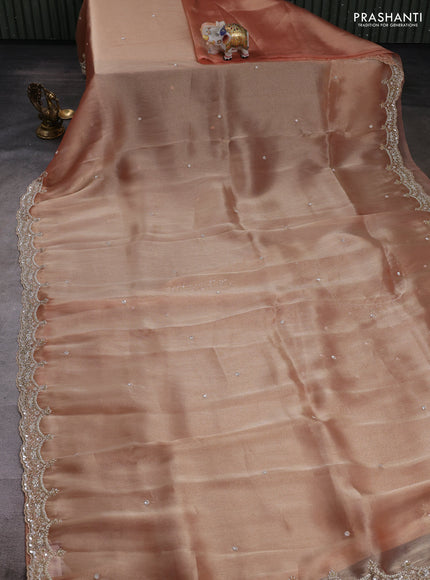 Orange Organza Silk Embroidery Saree