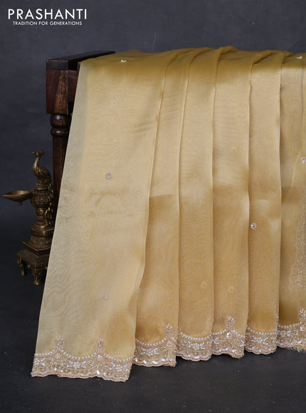 Pale Yellow Organza Silk Embroidery Saree