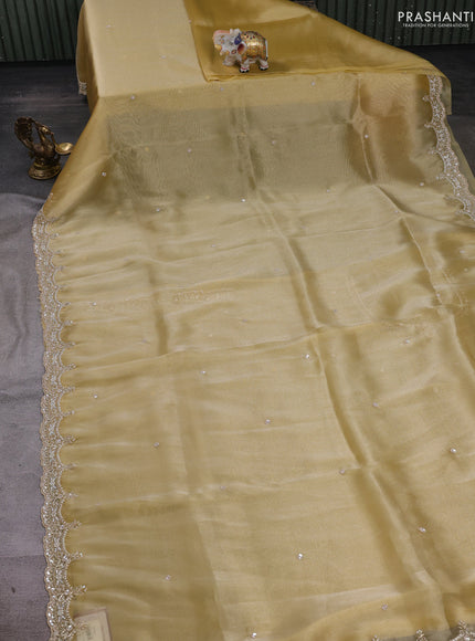 Pale Yellow Organza Silk Embroidery Saree