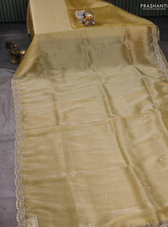 Pale Yellow Organza Silk Embroidery Saree