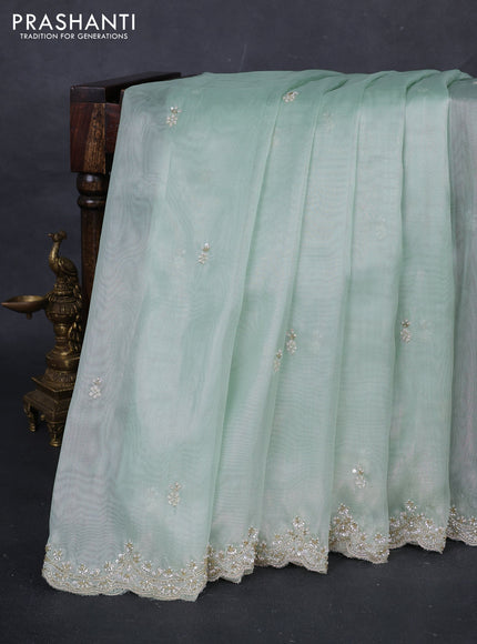 Pista Green Organza Silk Embroidery Saree