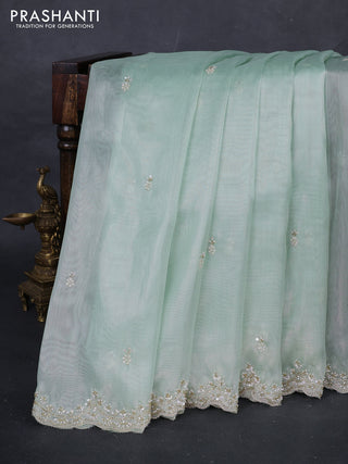 Pista Green Organza Silk Embroidery Saree