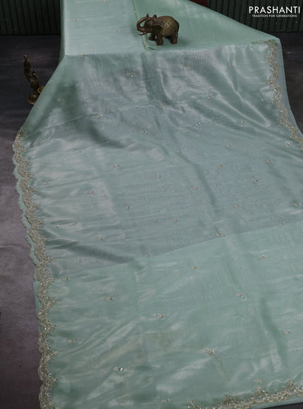 Pista Green Organza Silk Embroidery Saree