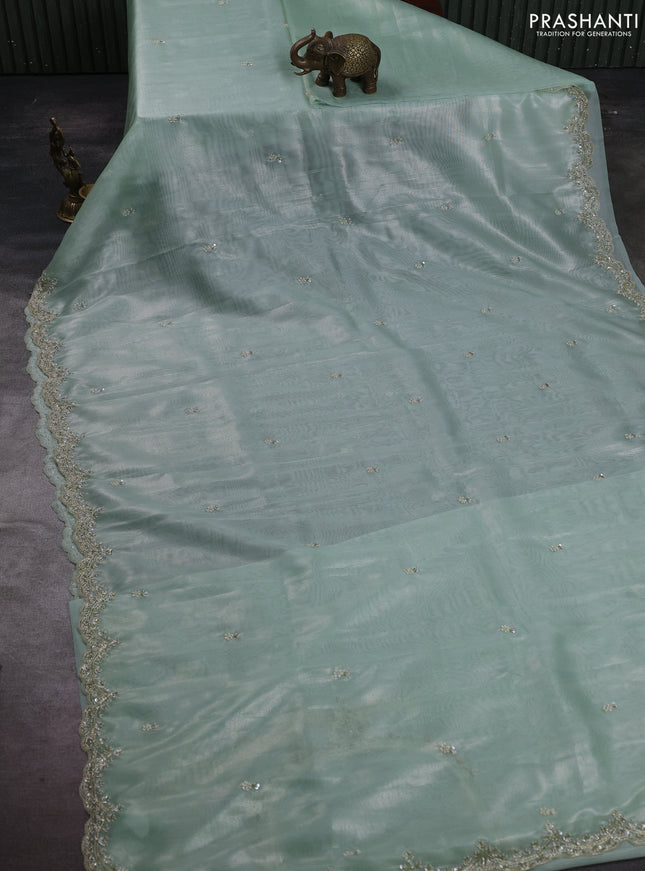 Pista Green Organza Silk Embroidery Saree