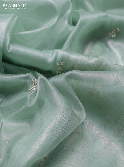 Pista Green Organza Silk Embroidery Saree