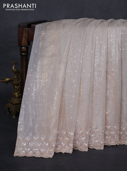 Cream Crushed Tissue Silk Embroidery Saree