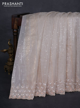 Cream Crushed Tissue Silk Embroidery Saree