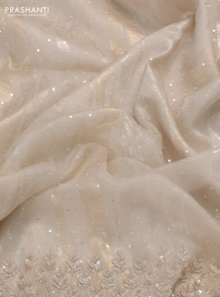 Cream Crushed Tissue Silk Embroidery Saree