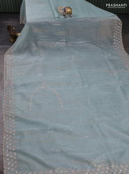Teal Blue Crushed Tissue Silk Embroidery Saree