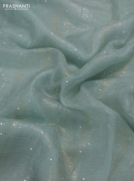 Teal Blue Crushed Tissue Silk Embroidery Saree