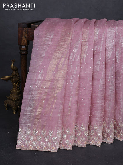 Pastel Pink Crushed Tissue Silk Embroidery Saree
