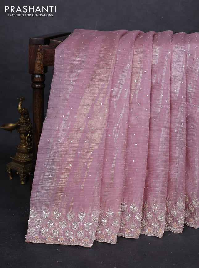 Pastel Pink Crushed Tissue Silk Embroidery Saree