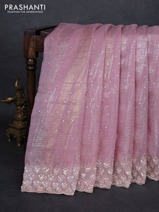 Pastel Pink Crushed Tissue Silk Embroidery Saree