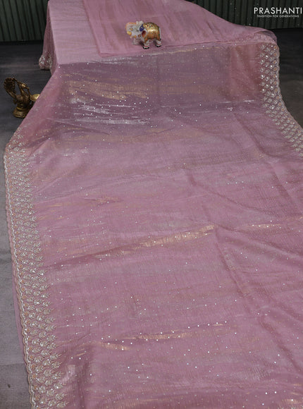 Pastel Pink Crushed Tissue Silk Embroidery Saree