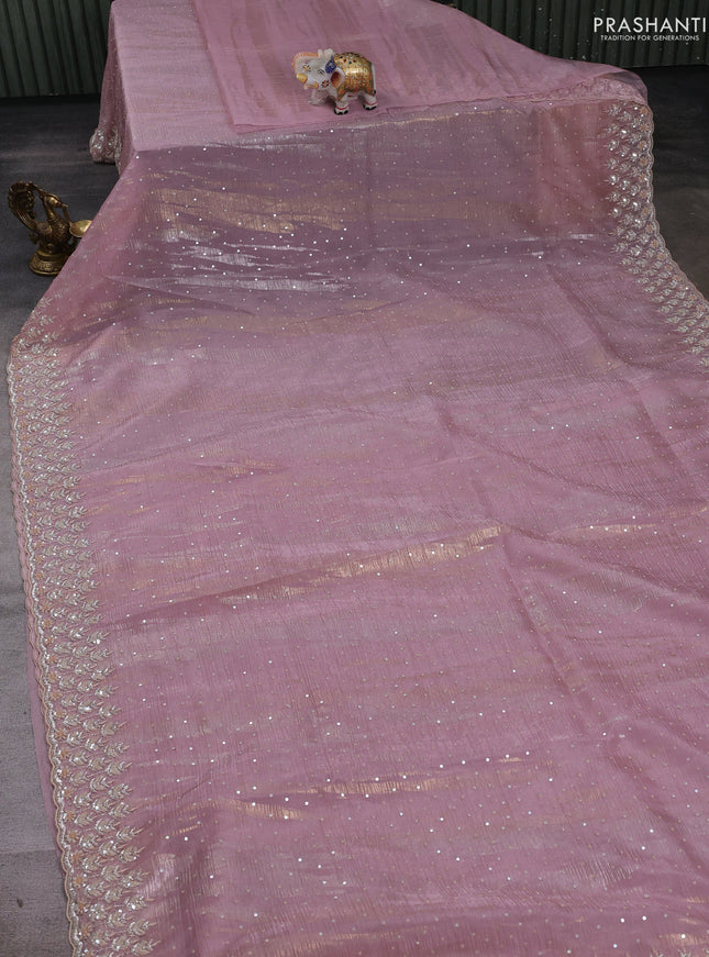 Pastel Pink Crushed Tissue Silk Embroidery Saree