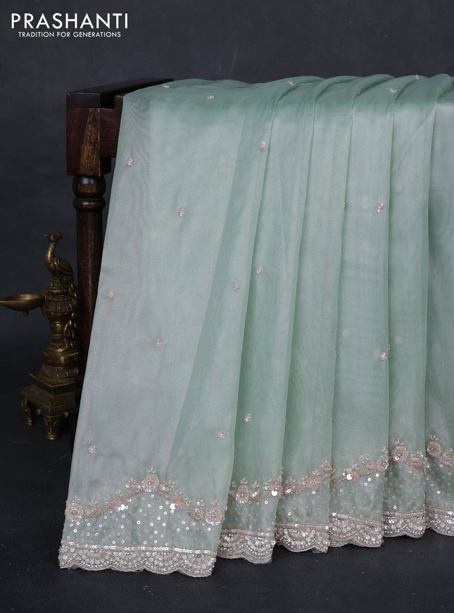 Mild Teal Organza Silk Embroidery Saree