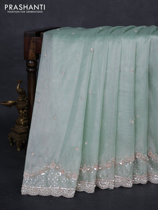 Mild Teal Organza Silk Embroidery Saree