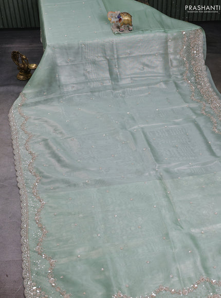 Mild Teal Organza Silk Embroidery Saree