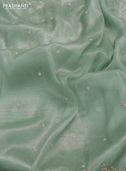 Mild Teal Organza Silk Embroidery Saree