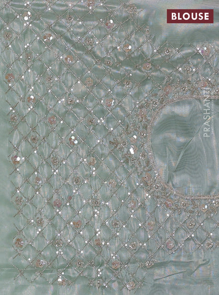 Mild Teal Organza Silk Embroidery Saree