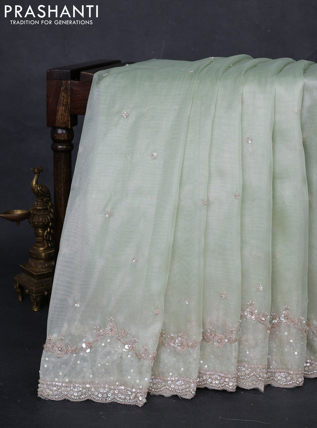 Pista Green Organza Silk Embroidery Saree