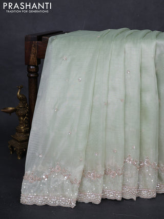 Pista Green Organza Silk Embroidery Saree