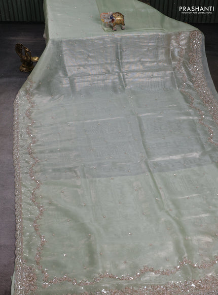 Pista Green Organza Silk Embroidery Saree