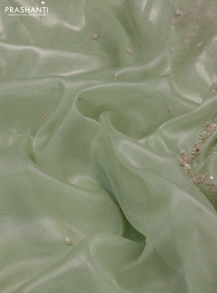 Pista Green Organza Silk Embroidery Saree