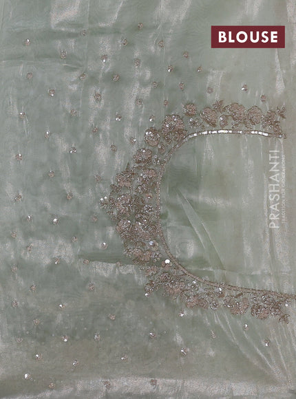 Pista Green Organza Silk Embroidery Saree