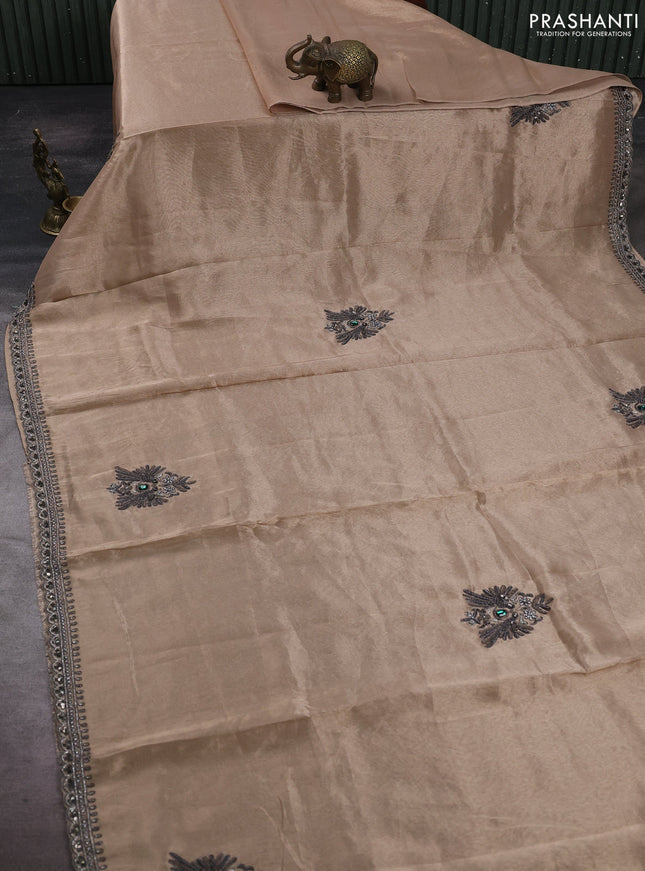 Sandal Tissue Silk Embroidery Saree