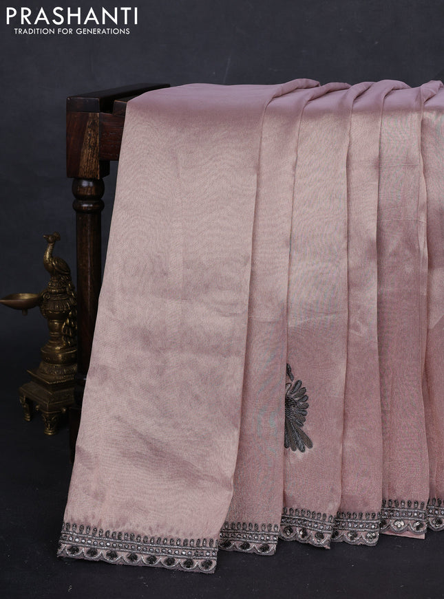 Pastel Pink Tissue Silk Embroidery Saree