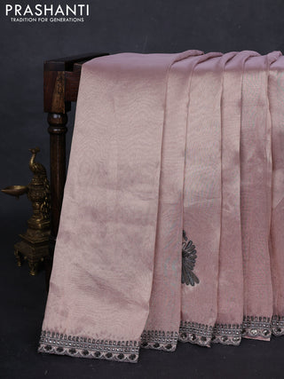 Pastel Pink Tissue Silk Embroidery Saree