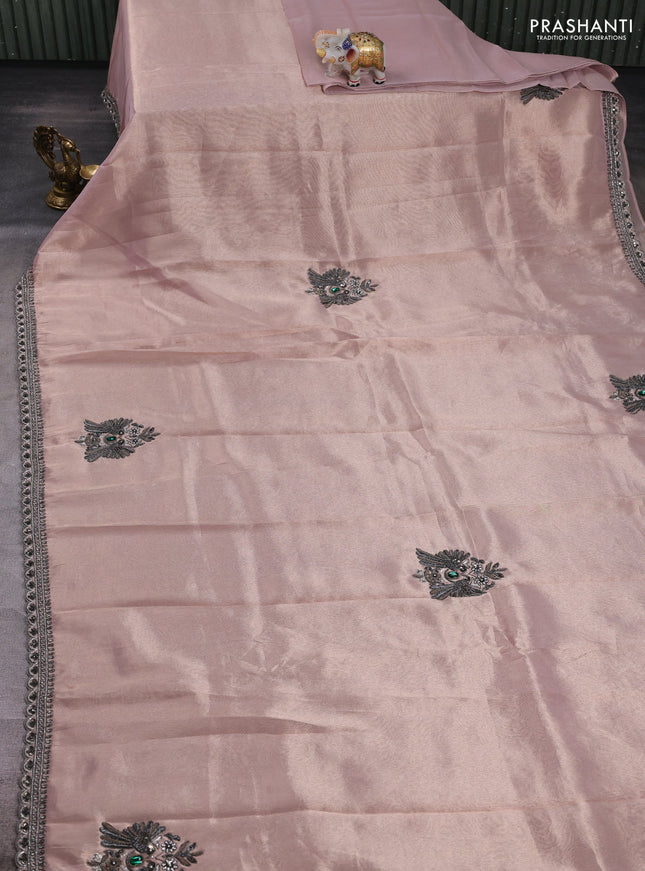 Pastel Pink Tissue Silk Embroidery Saree
