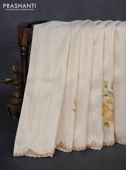 Cream Tissue Silk Embroidery Saree