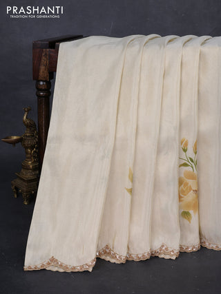 Cream Tissue Silk Embroidery Saree