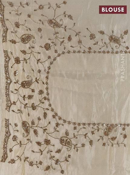 Cream Tissue Silk Embroidery Saree