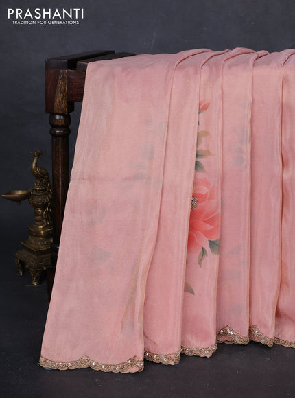 Peach Tissue Silk Embroidery Saree