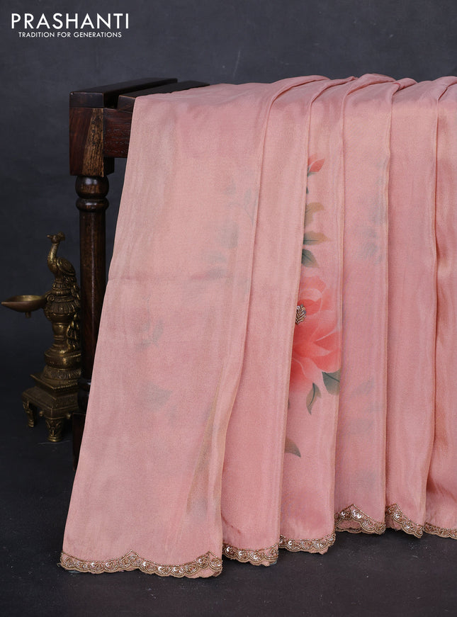 Peach Tissue Silk Embroidery Saree