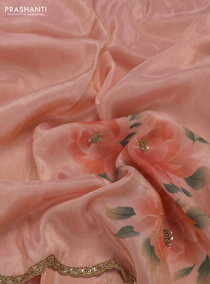 Peach Tissue Silk Embroidery Saree