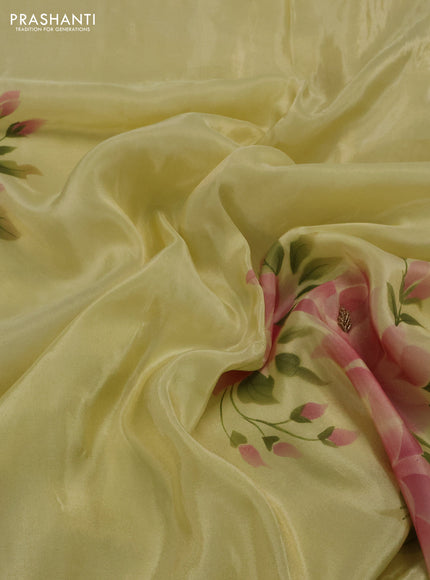Pale Yellow Tissue Silk Embroidery Saree