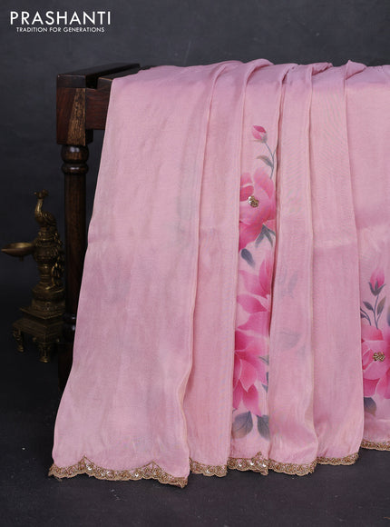 Light Pink Tissue Silk Embroidery Saree